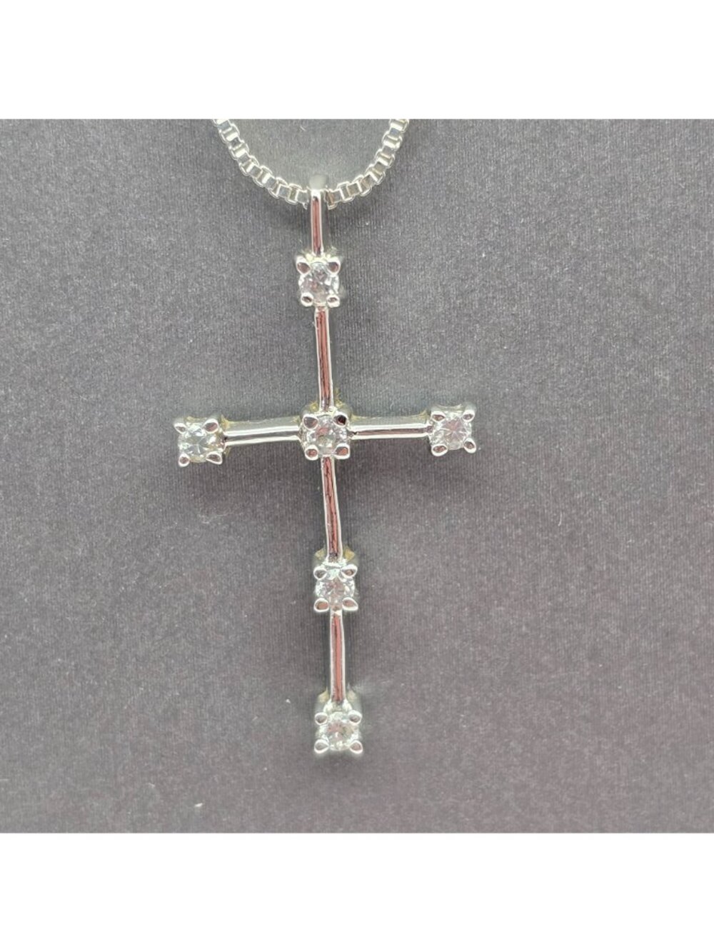 Ross-Simons Sterling Silver CZ Stick Cross Pendant Necklace 24" Box Chain - Picture 4 of 9